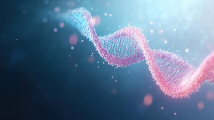 Fototapeta premium Abstract 3D illustration of DNA helix with glowing particles.