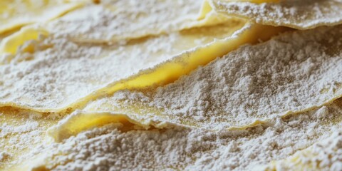 Obraz premium Uncooked Lasagna Close-up: A Flour-Dusted Showcase of Texture and Culinary Potential, Highlighting the Simple Ingredients of Traditional Italian Cuisine.