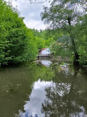 Obraz premium landscape by the Pivka river in spring in Postojna village, Slovenia
