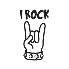 Silhouette of a rock hand gesture with a quote I rock. Vector illustration for tshirt, website, print, clip art, poster and print on demand merchandise.