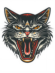 Obraz premium American Shorthair Cat Head traditional tattoo illustration