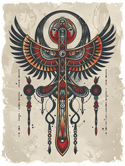Ankh Ancient Egyptian traditional tattoo illustration