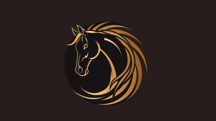 Golden Horse Head Logo Design on Black Background