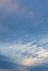 It is a sunset sky with flocks of clouds.