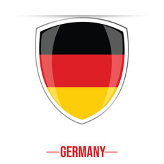 Germany flag. National flag of Germany isolated vector illustration standard color. Shield button flag. Computer digital illustration of Germany flag glossy and shining 3D on white background. 