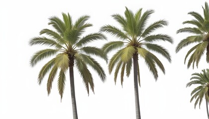 Two palm trees with lush green fronds against a white background