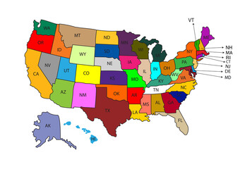 United State, Multicolor  State Maps white background