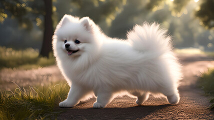 white pomeranian dog in forest