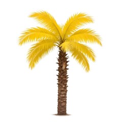 A tall palm tree with large, bright yellow fronds against a white background