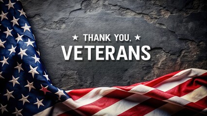 Thank You Veterans, American Flag on Slate Background.