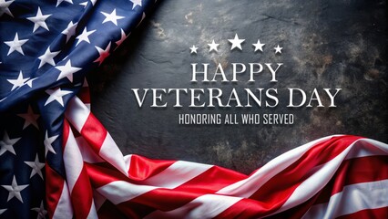 Happy Veterans Day with American Flag on Dark Background.