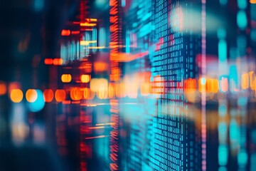 Bright lines and dots create a mesmerizing pattern that represents data analysis in a high-tech setting, conveying movement and complexity in an abstract manner