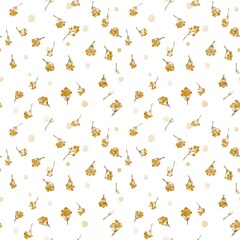 Seamless pattern. Watercolor rowan with spots and dots. Simple little elements. For bed linen, kitchen towels, printing on fabrics