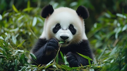 Cute Panda Eating Bamboo