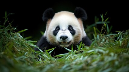 Obraz premium Adorable Panda Bear in Bamboo Forest