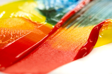 Rainbow background with oil paint. Abstract acrylic paint texture. Beautiful brushstrokes close-up