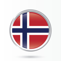 Obraz premium Norway national flag round framed glossy and shining 3D flag for national day celebrations or Banner , poster, card, web, social media and digital , print media vector isolated on white background