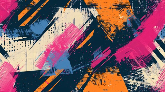 Fototapeta Abstract seamless geometric design with a gritty urban feel, featuring vibrant lines in a repeated pattern suitable for fabric or wrapping.