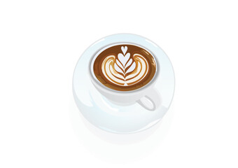Coffee latte in white mug and white background