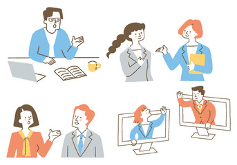 Set of business people working in various places_Color