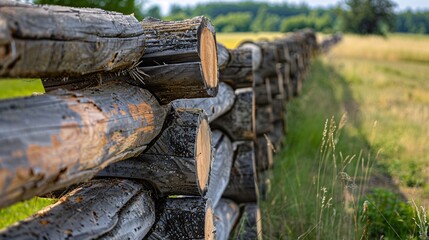 Fototapeta premium Timber barrier constructed from trunks.