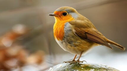 European Robin Perched on a Rock with Blurred Background