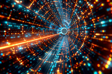 Obraz premium A spiral of bright colors with a red line in the middle. The colors are orange, blue, and green