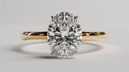 Elegant gold ring with a sparkling oval diamond, showcasing timeless beauty and sophistication in a classic jewelry design.