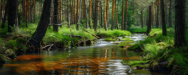 Obraz premium Forest Stream Landscape Photography