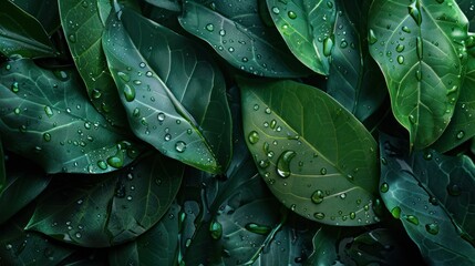 Close-Up of Lush Green Leaves with Water Droplets