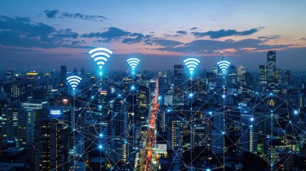 Fototapeta premium Cellular Network: A communication system where the final link is wireless, enabling mobile devices to access the internet and make calls. 