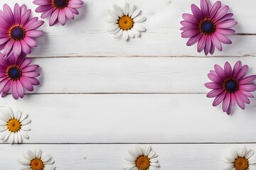 Obraz premium African daisy flowers on white wooden table, AI Generated