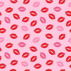 Romantic red lip prints pattern on a soft pink backdrop, perfect for Valentine’s themes, beauty designs, and fashion prints. Ideal for feminine and affectionate gestures