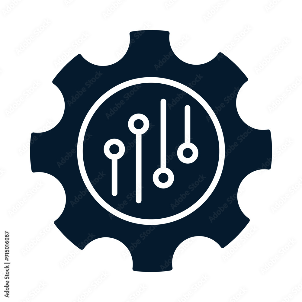 Poster gear, microcircuit. concept of implementation of software automation systems of processes. vector ic