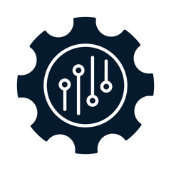 Gear, microcircuit. Concept of implementation of software automation systems of processes. Vector icon isolated on white background.