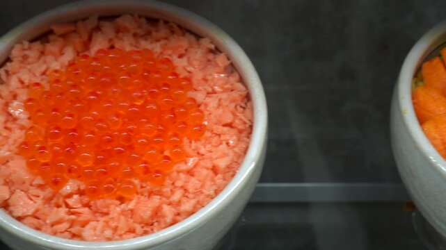 Japanese artificial menu display food hokkaido 3kings seafood rice don uni sea urchin salmon roe scallop
