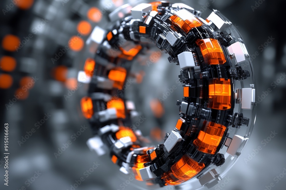 Fototapete circular metallic structure embedded with capsules symbolizing the intersection of technology and me
