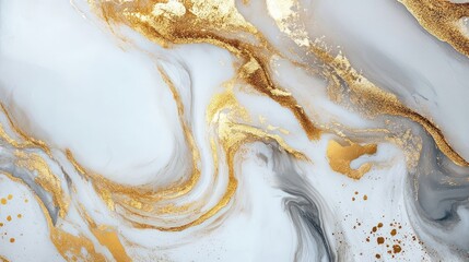 Abstract Swirling White, Gold, and Grey Marble Pattern