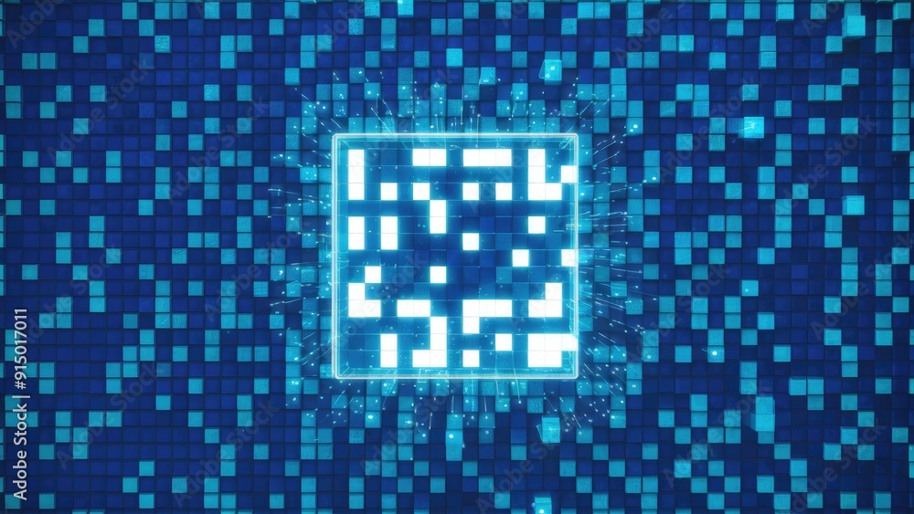 Poster abstract blue mosaic background featuring digital squares in a technology concept bright blue pixel 