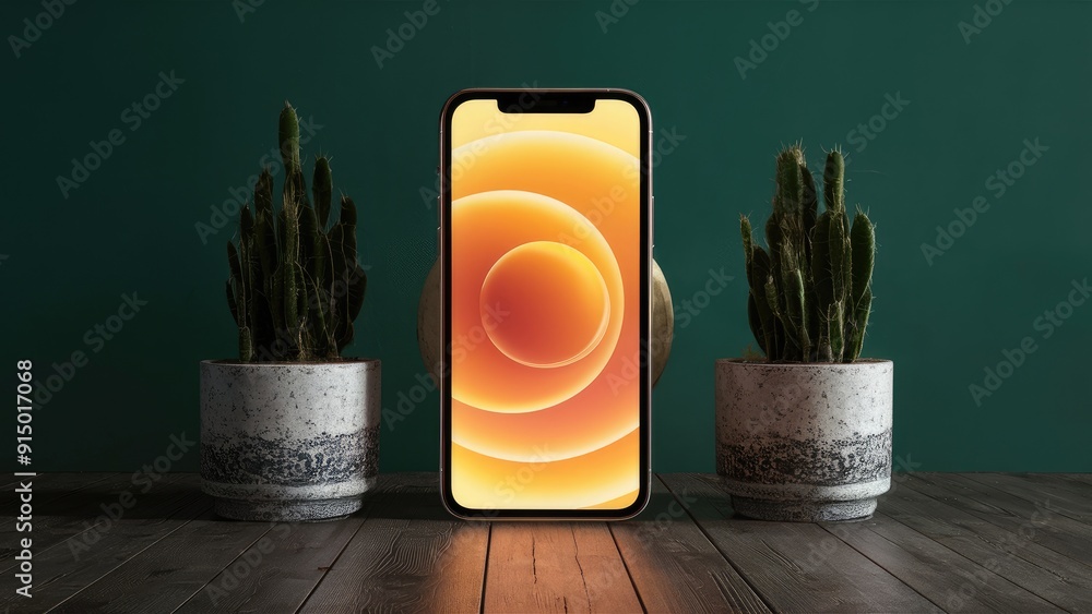 Poster blank mobile screen mockup from front view in 3d rendering