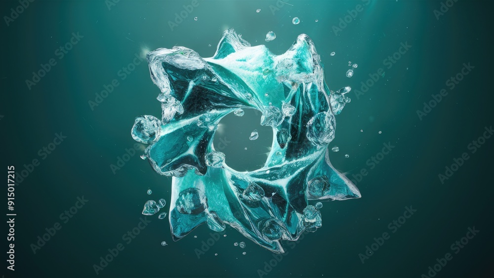 Poster elegant 3d render of aquatic and ice elements in a modern abstract composition