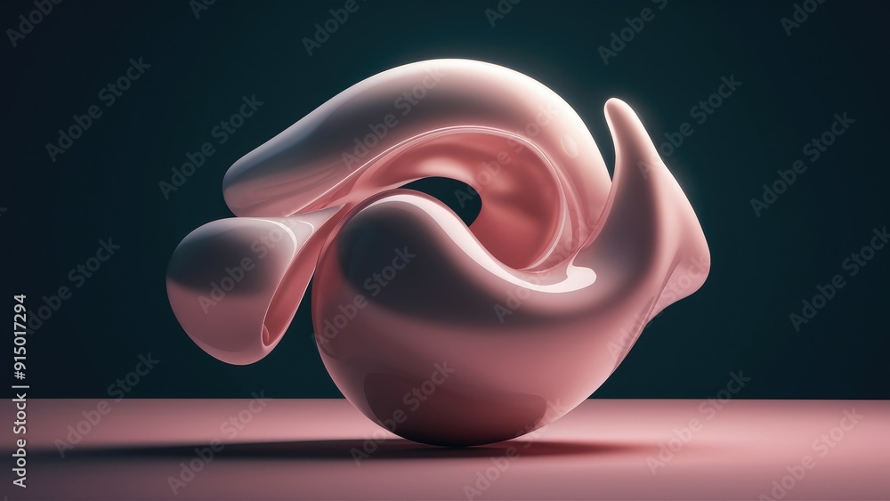 Poster abstract 3d illustration of a smooth translucent volume object with a morphing liquid form against a