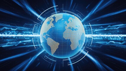 Data processing illustrated over a globe Concept of global business and digital interface in a digitally generated image