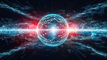 Obraz premium Digital illustration of interconnected networks with data transmission against a dark backdrop Concept of global connectivity computing and data processing