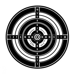 Isolated black and white vector illustration of a shooting target plate on a white background.	
