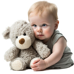 A kid with teddy bear toy isolated on png background