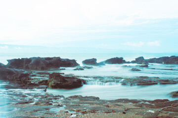 Beautiful beach with very charming sea water in Pelabuhan Ratu Sukabumi, West Java