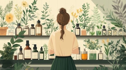 Sustainable Wellness: Minimalist Lifestyle with Eco-Friendly Products - Flat Illustration Concept of Natural Living