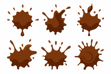 Delicious Chocolate Splash Icons Set of Vector Illustrations on White Background