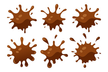 Delicious Chocolate Splash Icons Set of Vector Illustrations on White Background